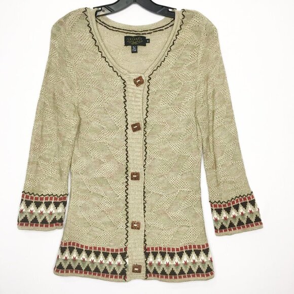 Vintage Icelandic Design Fair Isle Nordic Ramie Sweater Cardigan Size Medium - Picture 1 of 13